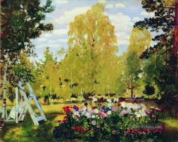  Gartenlandschaft Maler - Landschaft mit Einem Blumenbeet 1917 Boris Mikhailovich Kustodiev Gartenlandschaft
